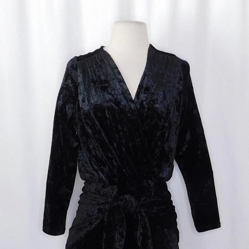 MISA Los Angeles Ophelie Black Crushed Velvet Tie Front Mini Dress Stretch Small